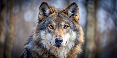 Obraz premium Close up of a fierce and majestic wolf in the wild, predator, nature, wildlife, animal, fur, wilderness, carnivore, pack, howl