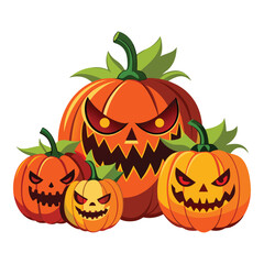 Flat Vector Halloween Pumpkins. Assortment evil pumpkins