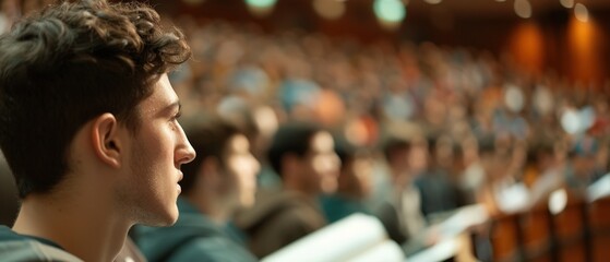 University auditorium filled with students and journals, providing an overview of academic events and gatherings