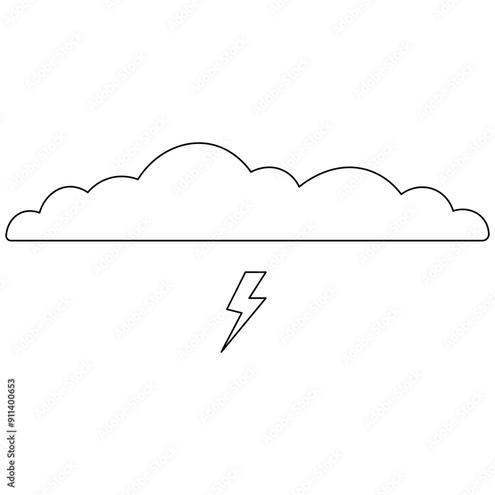 Poster cloud single line art, continuous one line drawing of isolated outline vector art
