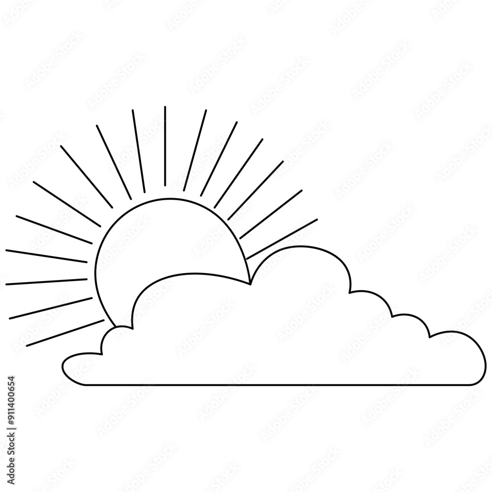 Poster cloud single line art, continuous one line drawing of isolated outline vector art