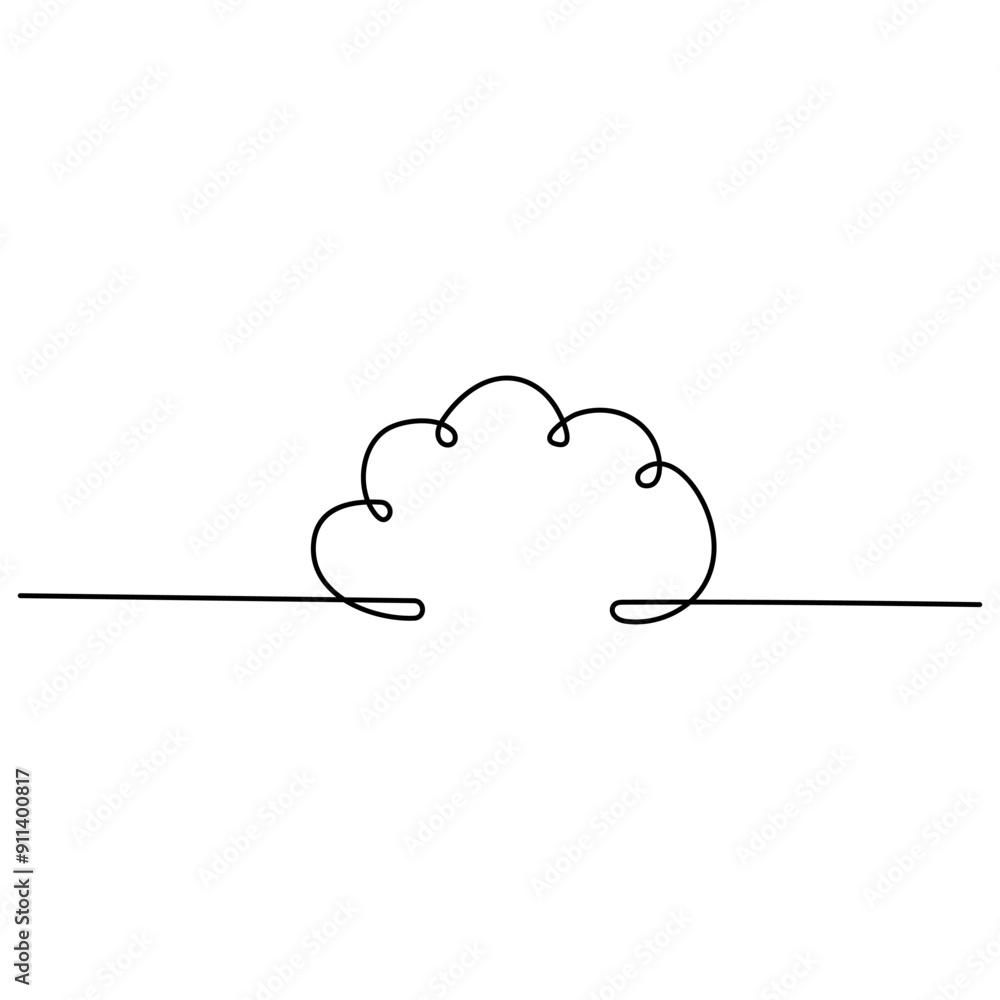 Poster cloud single line art, continuous one line drawing of isolated outline vector art