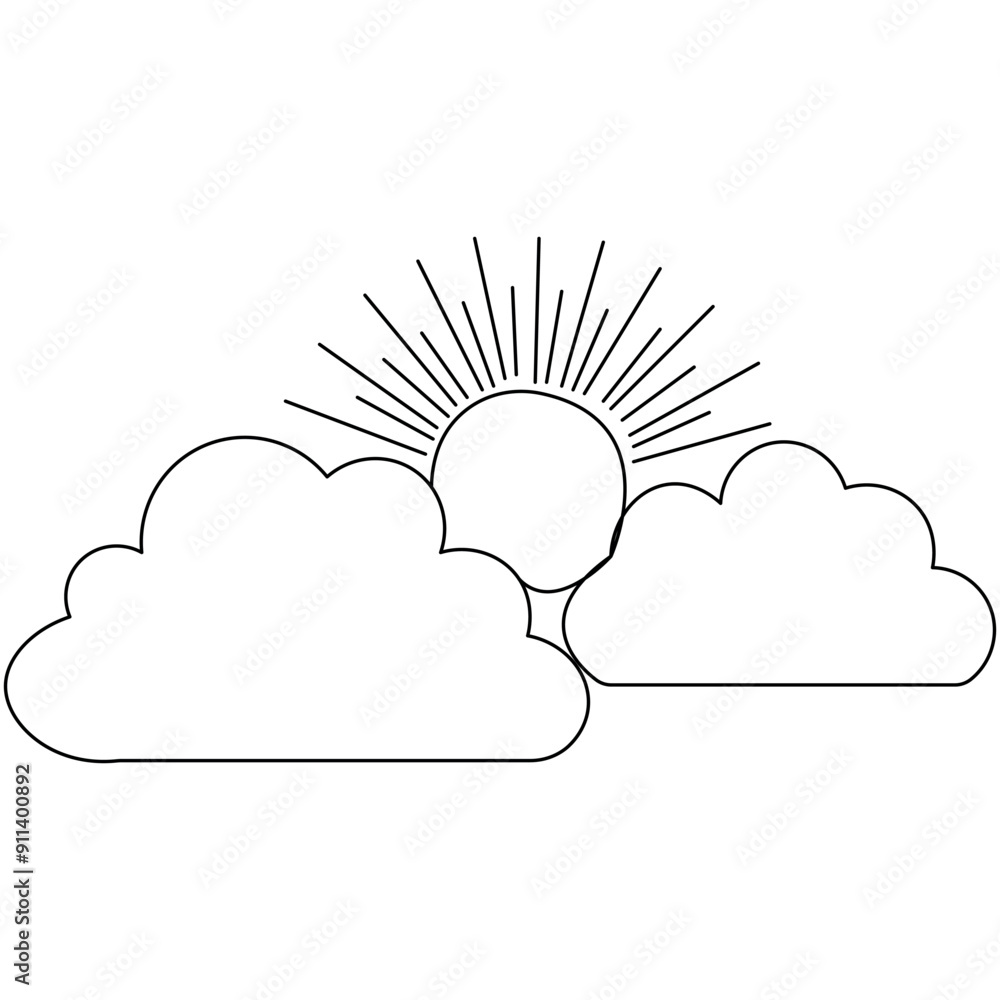Poster cloud single line art, continuous one line drawing of isolated outline vector art