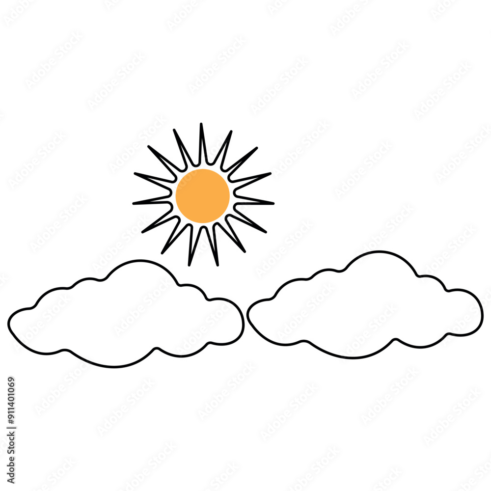 Poster cloud single line art, continuous one line drawing of isolated outline vector art