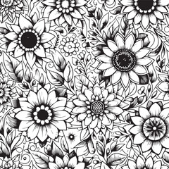 pattern flower for textile black and white