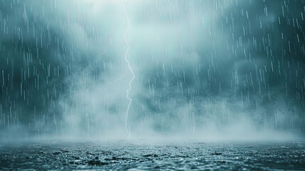 Rainstorm weather, strong storm accompanied by lightning and thunder, dark clouds in the sky, rain poured down
