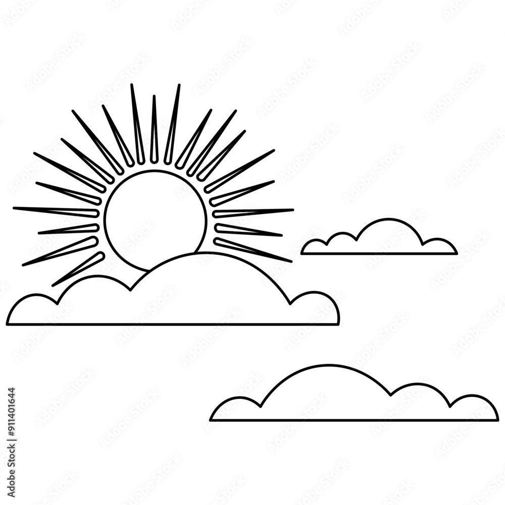 Poster cloud single line art, continuous one line drawing of isolated outline vector art