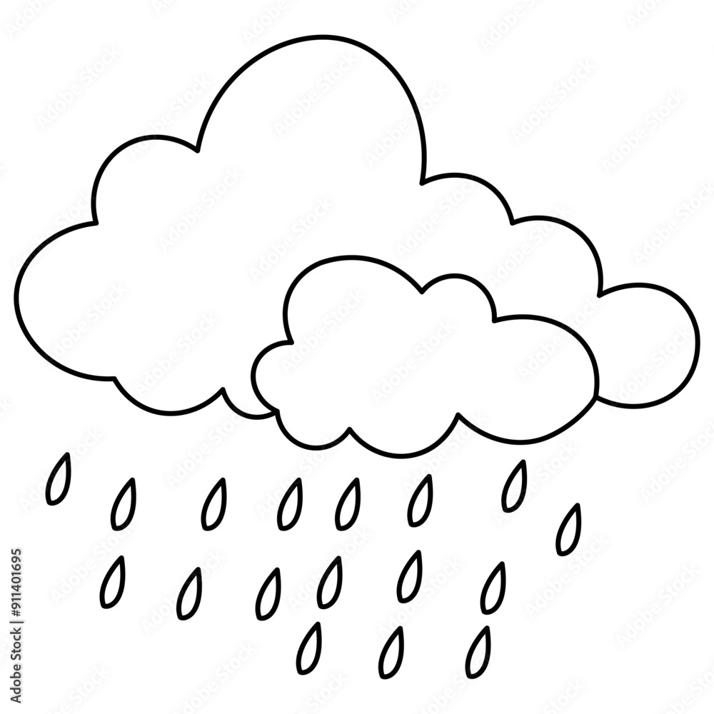 Poster cloud single line art, continuous one line drawing of isolated outline vector art