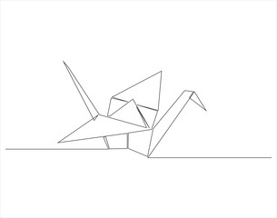 Continuous one line drawing of origami of crane bird. One line drawing illustration of origami. Japanese art concept line art. Editable outline