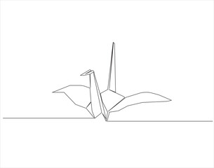 Continuous one line drawing of origami of crane bird. One line drawing illustration of origami. Japanese art concept line art. Editable outline