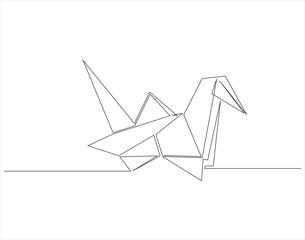 Continuous one line drawing of origami of crane bird. One line drawing illustration of origami. Japanese art concept line art. Editable outline