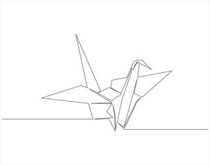 Continuous one line drawing of origami of crane bird. One line drawing illustration of origami. Japanese art concept line art. Editable outline