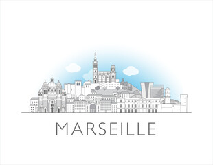 Marseille skyline cityscape line art style vector illustration