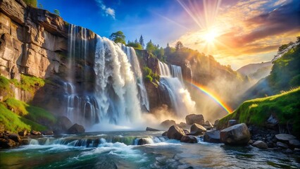 Fototapeta premium Ethereal Cascade: A Symphony of Water and Light Generative AI