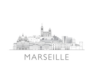 Marseille skyline cityscape line art style vector illustration