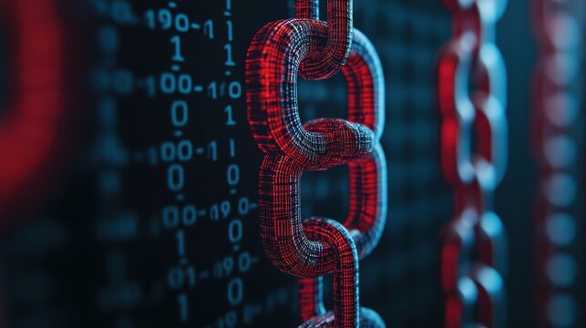 Digital Blockchain Security Concept with Encoded Chains.