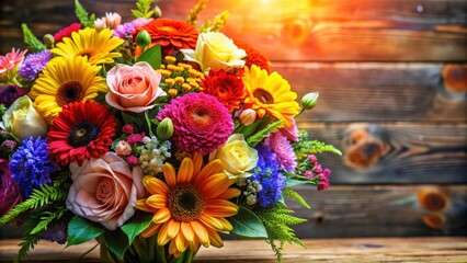 Fototapeta premium Vibrant flower bouquet with a mix of colorful blooms , spring, vibrant, flowers, blooming, bouquet, colorful, nature