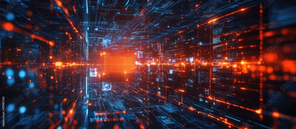 Poster abstract background featuring 3d technology concepts data transfer databases artificial intelligence