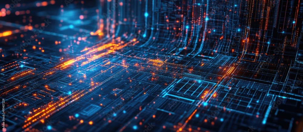 Poster abstract background featuring 3d technology concepts data transfer databases artificial intelligence