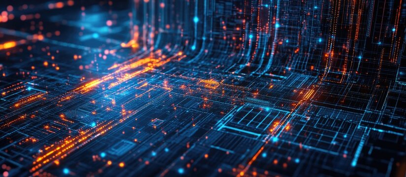 Abstract background featuring 3D technology concepts data transfer databases artificial intelligence and finance
