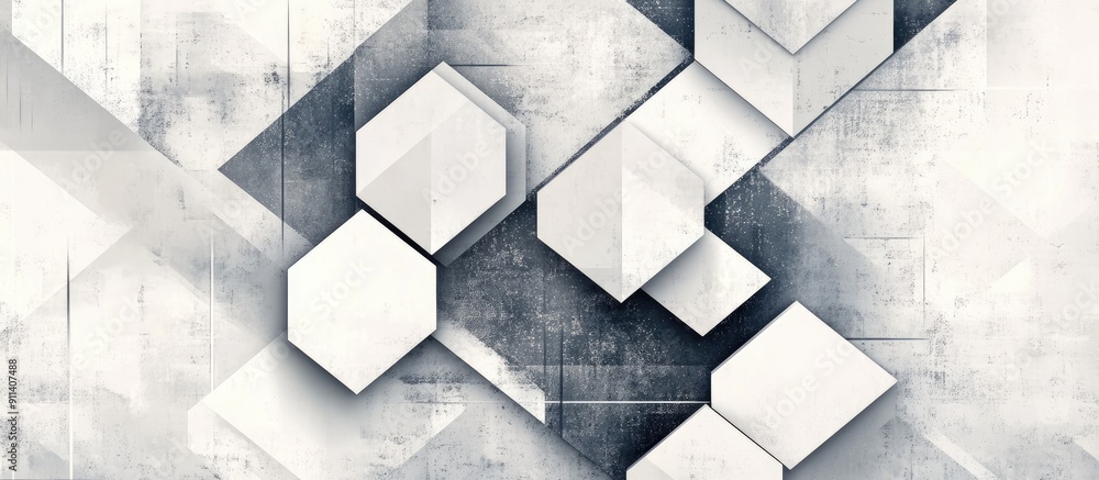 Poster abstract geometric cube mosaic with hexagonal patterns featuring a vintage white and gray triangle t