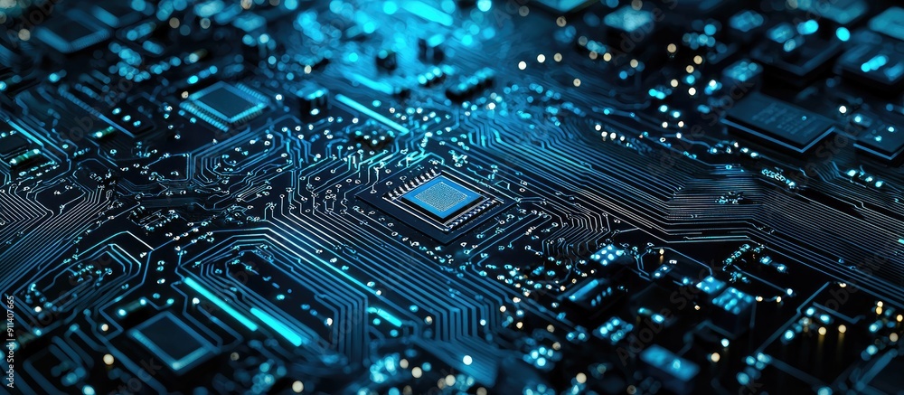Aufkleber abstract technology background featuring a circuit board network connections and communication compo