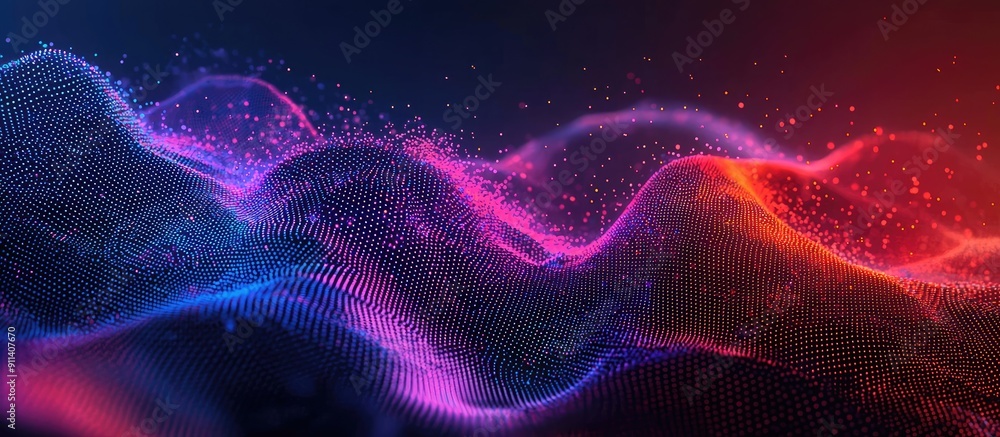 Aufkleber abstract technology background with wave patterns and falling particles halftone dot design and moti