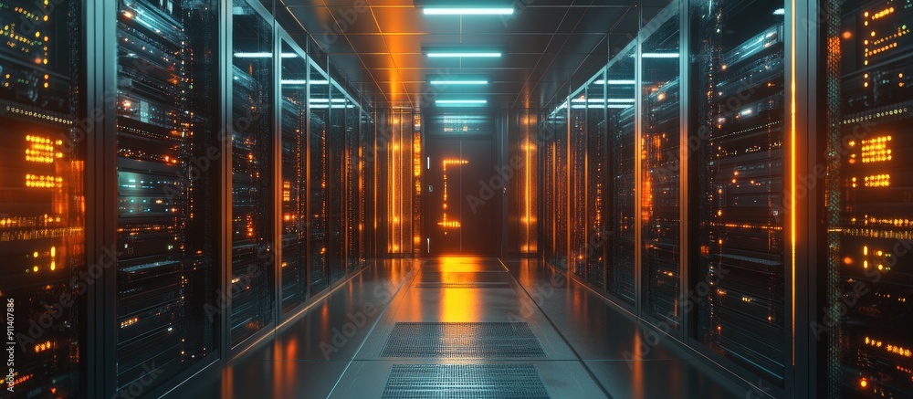 Poster cutting edge server room exploration a journey with ai control in 3d animation