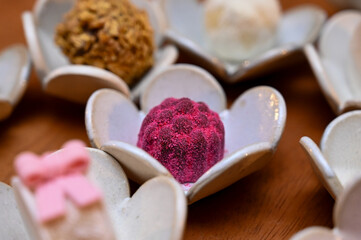 close up of candies, candies in a box, candies in a box, close up of chocolate candies, sweets background, assorted sweets, sweets table, brigadeiro, party sweets, candies, porcelain box