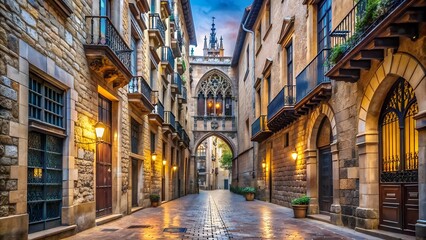 Obraz premium Barcelona's Gothic Quarter: A Tapestry of Stone and Time Generative AI