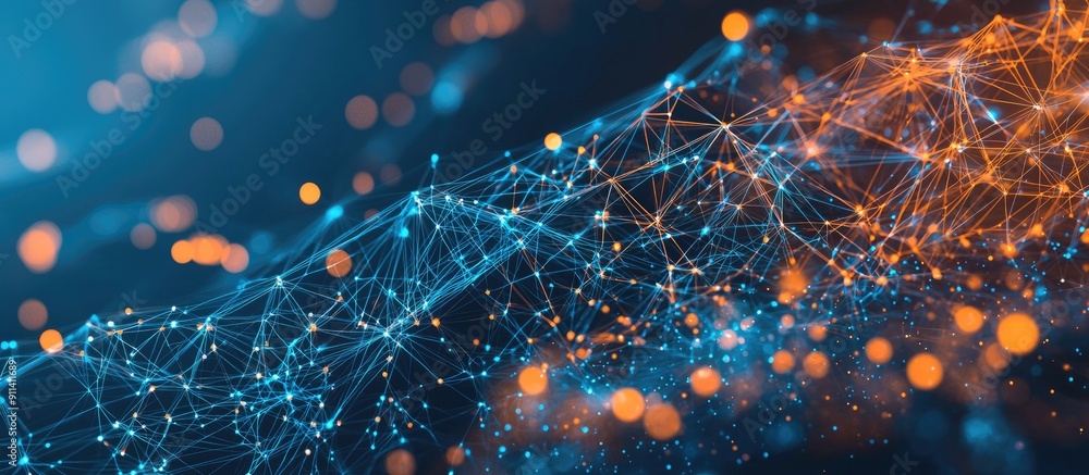 Poster abstract background showcasing technology innovations and finance digital connections represented by