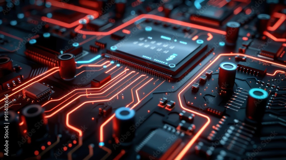 Poster close-up of a glowing circuit board with a central processor.