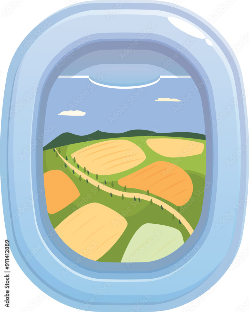 Aufkleber view from an airplane window showing green and yellow fields during a flight