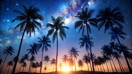 Silhouetted Palms Against a Starry Night  Generative AI