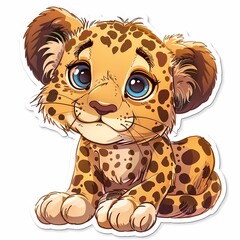 A delightful illustrated leopard cub with big blue eyes, ideal for kids' decor and commercial use.