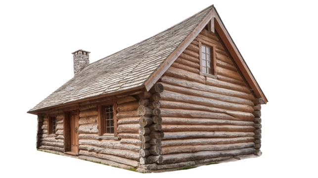 Rustic Log Cabin Offgrid House, Isolated Transparent png, Wood Home, Pioneer Dwelling