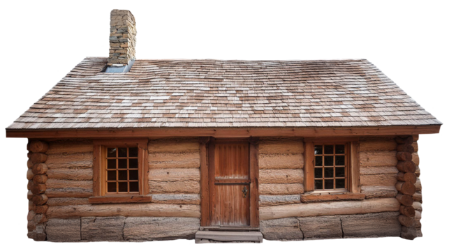 Rustic Log Cabin Offgrid House, Isolated Transparent png, Wood Home, Pioneer Dwelling