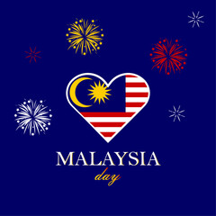 Happy Malaysia Day! Malaysia National Day, Malaysia Independence Day, with flag and fireworks vector illustration.