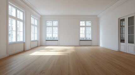 Obraz premium A contemporary kitchen showcases elegant cabinets, a dark marble backsplash, and large windows offering a view of greenery and skyline