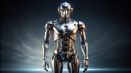 Fototapeta premium Advanced looking robot with sleek metallic design standing tall , AI, technology, innovation, robotics, futuristic