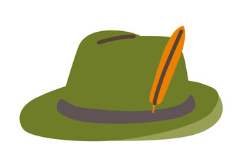 Oktoberfest Hat Illustration. Bavarian headwear with Feather icon. Vector flat illustration.