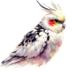 흰 배경, 왕관앵무, 수채화 (white background,  Cockatiel, water colour)
