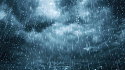 Rainstorm weather, strong storm accompanied by lightning and thunder, dark clouds in the sky, rain poured down
