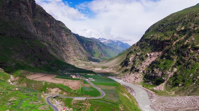 view from top Atal Tunnel Green Road Clean View in Summer atal tunnel rohtang Cinematic Drone Shot 4K Video