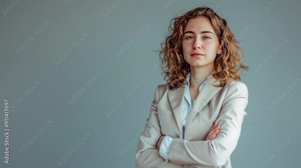 Sticker Businesswoman with plain background for promotional copy.