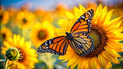 Naklejka premium Vibrant Monarch on a Sunflower AI generated