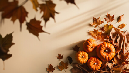 autumn background with pumpkin and leaves, background for text