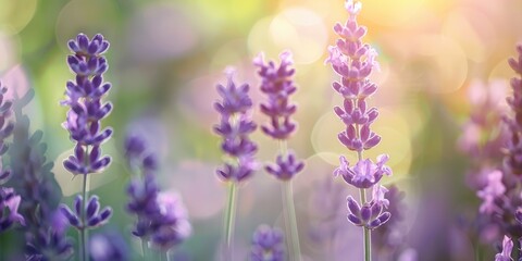 Naklejka premium Lavandula angustifolia with soft focus in a tranquil garden setting