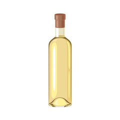 White wine in glass bottle isolated on white background. Vector cartoon flat illustration.