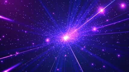 A moving shiny star reflects light rays that illuminate a dark space.